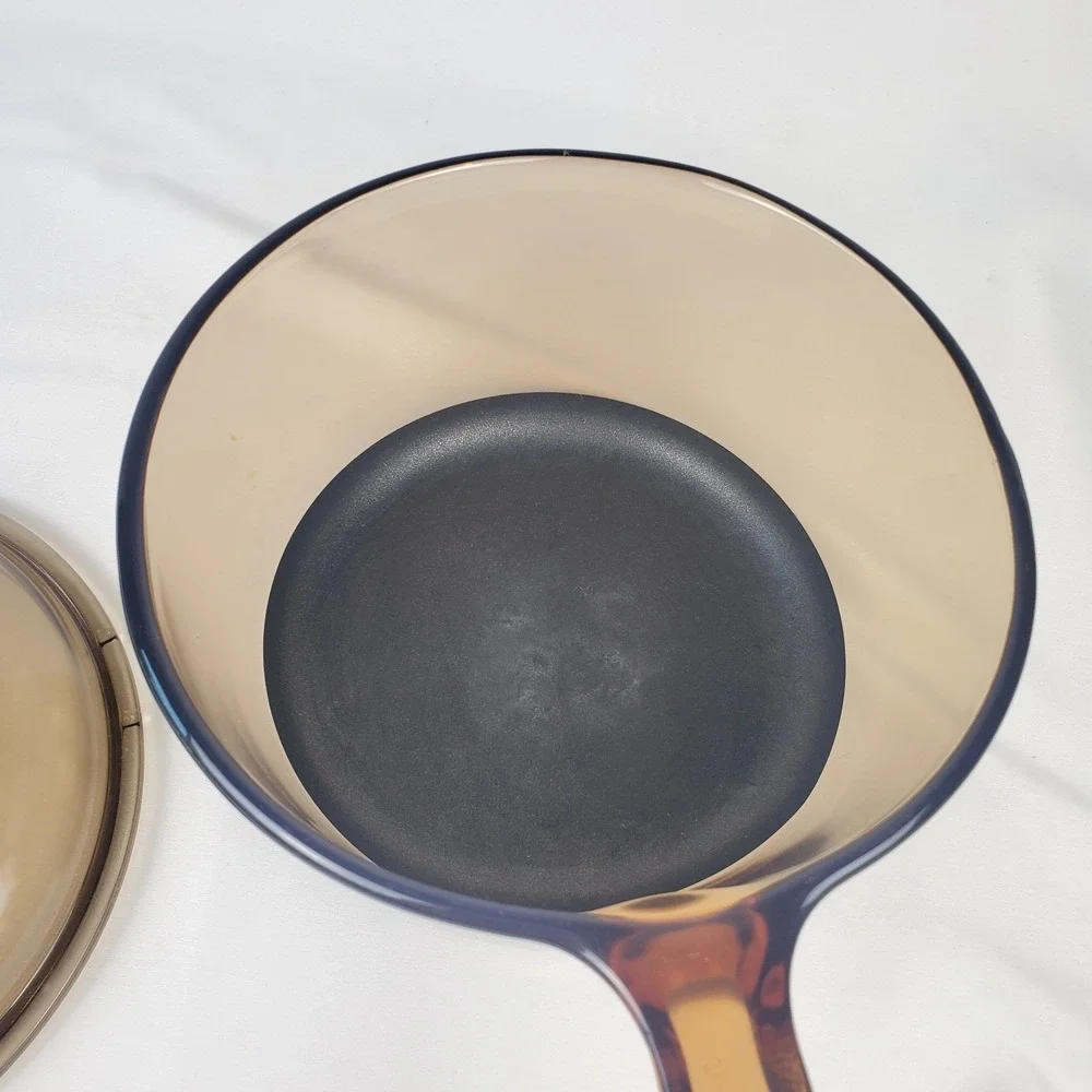 Vintage Corning Vision Ware 1.5 L Amber Glass Pot Sauce Pan With Lid Made In USA